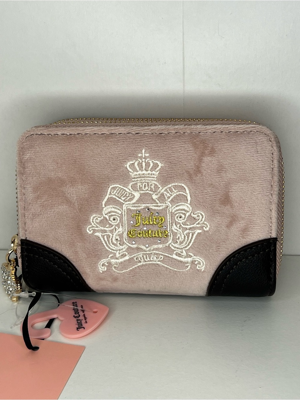 Juicy Couture Blush Pink Velvet Double Zip-Around Wallet